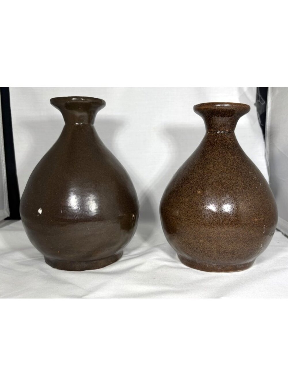 Antique Albany Slip Stoneware Pots Lot of 2 Primitive Brown Glazed Crocks